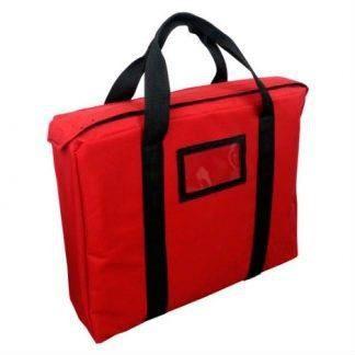 red briefcase style bag